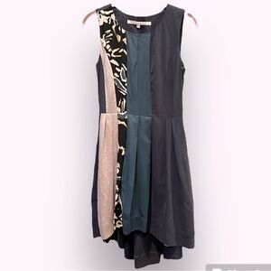 🐠Rachel Roy pleated dress mixed media sequins side zip pockets floral size 0